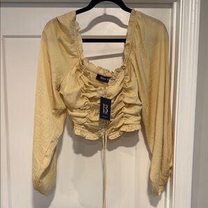 Blue B Collection Vintage Inspired‎ lace up Ruched Crop Top - Large